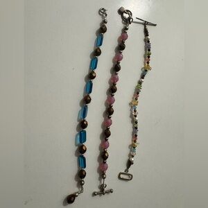 925 Silver Beaded Clasp Bracelets 3 pcs